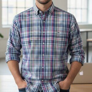 Vineyard Vines Tucker Shirt Men's M Pastel Plaid Classic Fit Long Sleeve Cotton